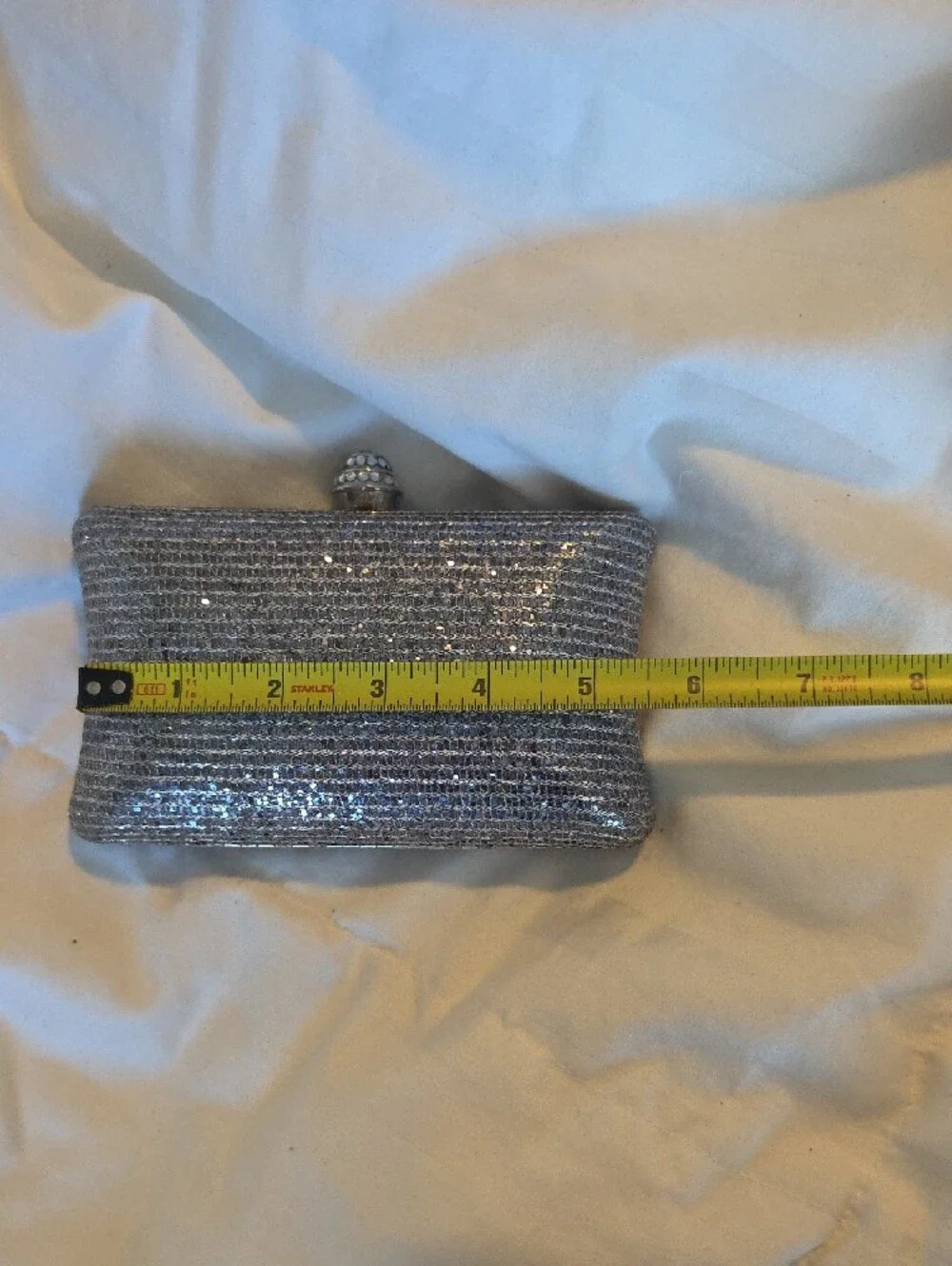 Silver Glitter Clutch with Rhinestone Closure